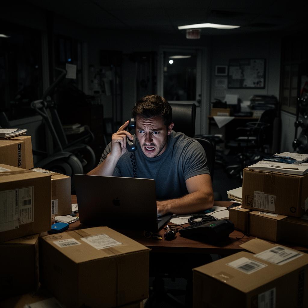 Gym owner buried in merch logistics late at night